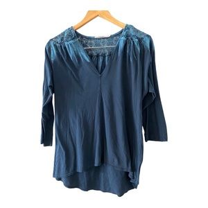 Unique Boho Crochet Cotton Language Long Sleeve Tee Top - ¾ sleeve - Size L